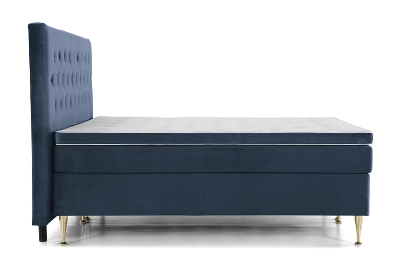 Royal Velvet Komplett Sengpakke 210x210 cm - Mørkeblå med Høje Guldben - Møbler - Senge - Kontinentalsenge