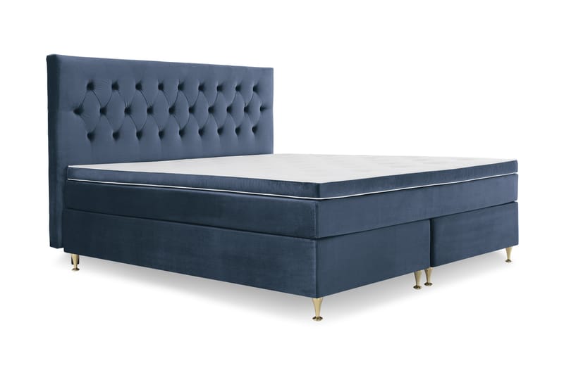 Royal Velvet Komplett Sengpakke 210x210 cm - Mørkeblå med Lave Guldben - Møbler - Senge - Komplet sengepakke