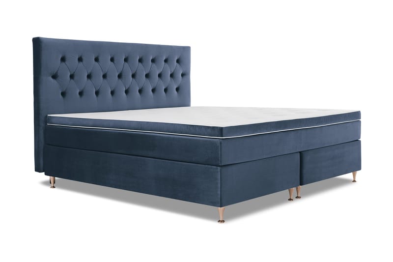 Royal Velvet Komplett Sengpakke 210x210 cm - Mørkeblå med Lave Rosében - Møbler - Senge - Kontinentalsenge