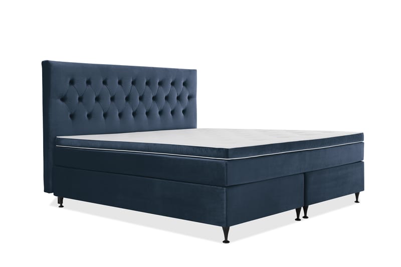 Royal Velvet Komplett Sengpakke 210x210 cm - Mørkeblå med Lave Sorte Ben - Møbler - Senge - Kontinentalsenge