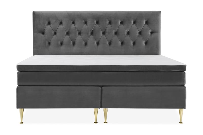 Royal Velvet Komplett Sengpakke 210x210 cm - Mørkegrå med Høje Guldben - Møbler - Senge - Kontinentalsenge