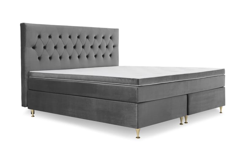 Royal Velvet Komplett Sengpakke 210x210 cm - Mørkegrå med Lave Guldben - Møbler - Senge - Kontinentalsenge