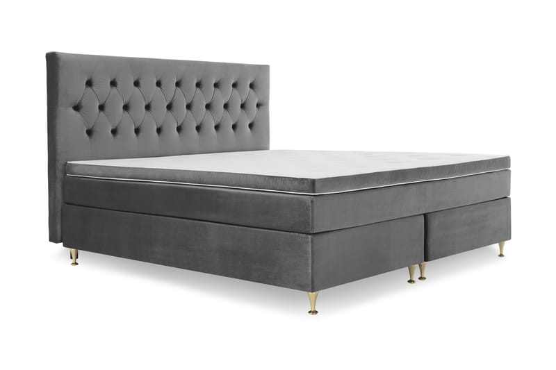 Royal Velvet Komplett Sengpakke 210x210 cm - Mørkegrå med Lave Guldben - Møbler - Senge - Komplet sengepakke