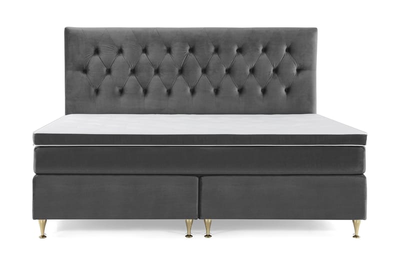 Royal Velvet Komplett Sengpakke 210x210 cm - Mørkegrå med Lave Guldben - Møbler - Senge - Kontinentalsenge