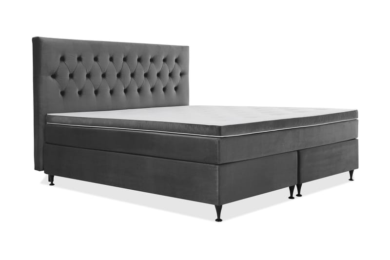Royal Velvet Komplett Sengpakke 210x210 cm - Mørkegrå med Lave Sorte Ben - Møbler - Senge - Kontinentalsenge