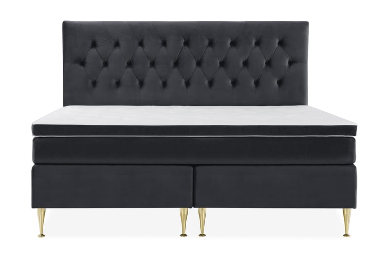 Royal Velvet Komplett Sengpakke 210x210 cm - Sort med Høje Guldben - Møbler - Senge - Kontinentalsenge