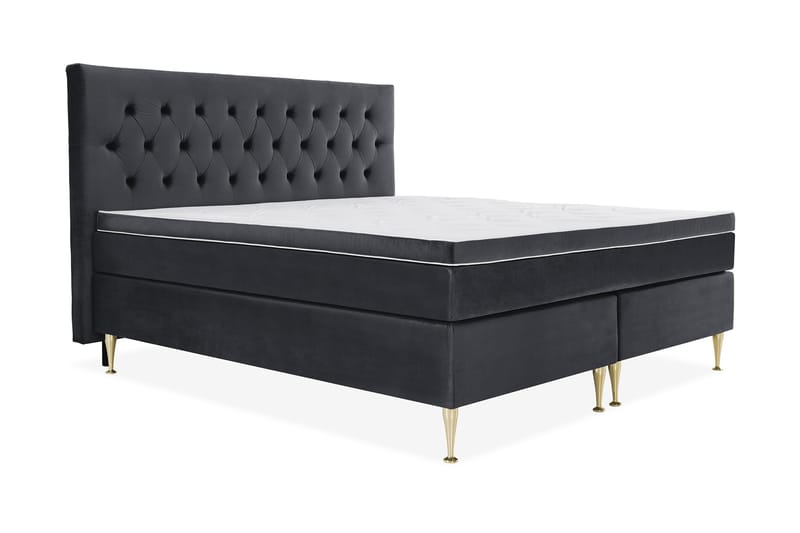 Royal Velvet Komplett Sengpakke 210x210 cm - Sort med Høje Guldben - Møbler - Senge - Kontinentalsenge