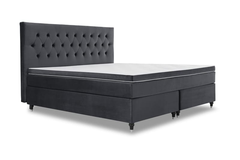 Royal Velvet Komplett Sengpakke 210x210 cm - Sort med Lave Formede Ben - Møbler - Senge - Kontinentalsenge