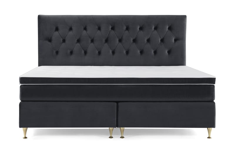 Royal Velvet Komplett Sengpakke 210x210 cm - Sort med Lave Guldben - Møbler - Senge - Kontinentalsenge
