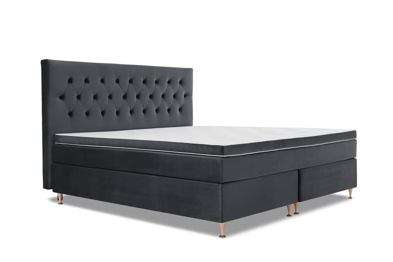 Royal Velvet Komplett Sengpakke 210x210 cm - Sort med Lave Rosében - Møbler - Senge - Kontinentalsenge