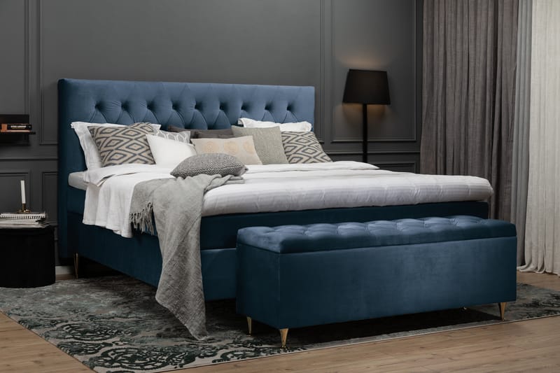 Royal Velvet Kontinentalseng 180x200 velour - mørkeblå - Komplet sengepakke - Kontinentalsenge - Dobbeltsenge