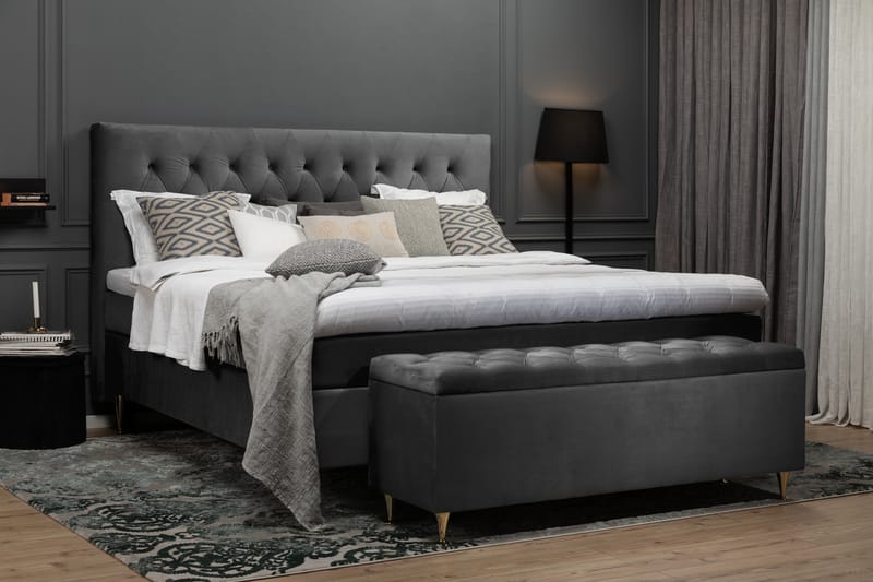 Royal Velvet Kontinentalseng 180x200 velour - mørkegrå - Komplet sengepakke - Kontinentalsenge - Dobbeltsenge