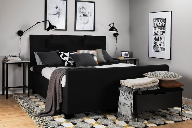 Samantha Kontinentalseng 160x200 - sort - Komplet sengepakke - Kontinentalsenge - Dobbeltsenge