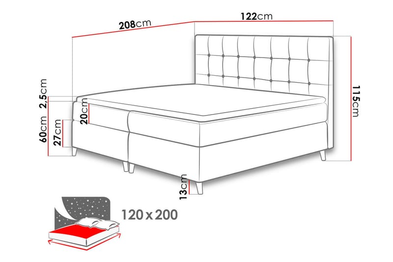 Sandham Kontinentalseng 120x200 cm - Lyserød - Kontinentalsenge