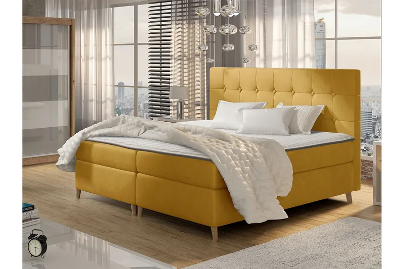 Sandham Kontinentalseng 180x200 cm - Gul - Møbler - Senge - Kontinentalsenge