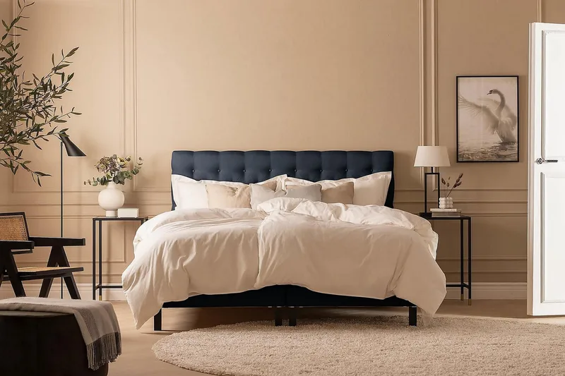 Scarlett Kontinentalseng 160x200 Skummadras - Blå - Møbler - Senge - Kontinentalsenge