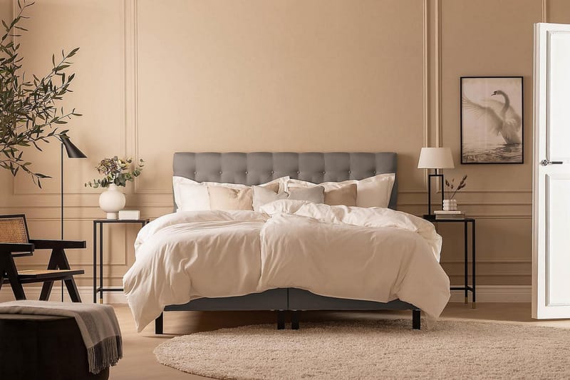 Scarlett Kontinentalseng 160x200 Skummadras - Grå - Møbler - Senge - Kontinentalsenge