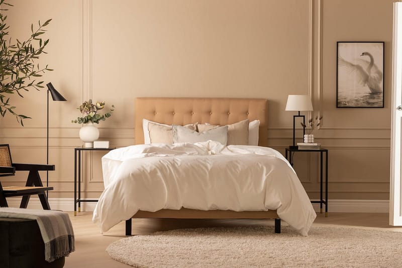 Scarlett Sengepakke 120x200 Skummadras - Knappet gavl Beige - Møbler - Senge - Komplet sengepakke