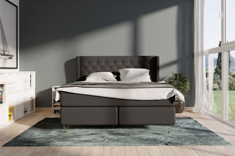 Select No 4 Komplet Sengepakke 140x200 Fast - Mørkegrå/Metal V-form - Komplet sengepakke - Kontinentalsenge - Dobbeltsenge
