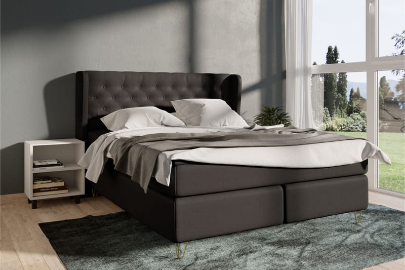 Select No 4 Komplet Sengepakke 140x200 Fast - Mørkegrå/Metal V-form - Komplet sengepakke - Kontinentalsenge - Dobbeltsenge