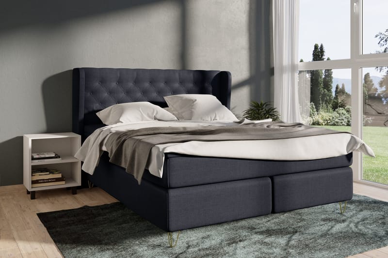 Select No 4 Komplet Sengepakke 180x200 Fast - Blå/Metal V-form - Møbler - Senge - Kontinentalsenge
