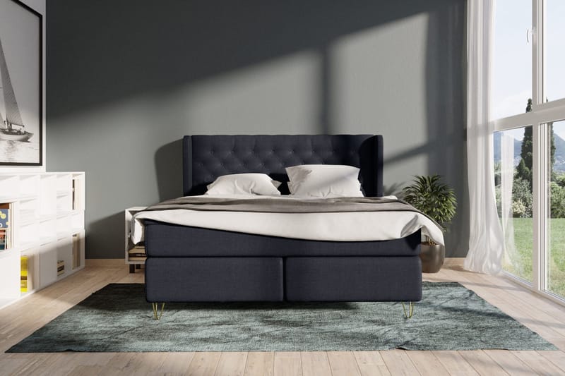 Select No 4 Komplet Sengepakke 180x200 Fast - Blå/Metal V-form - Møbler - Senge - Kontinentalsenge