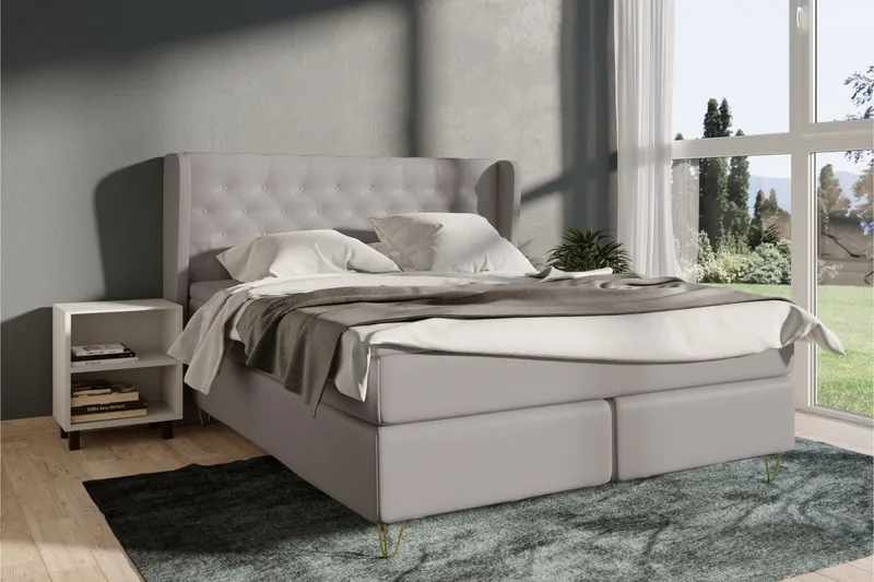 Select No 5 Komplet Sengepakke 210x210 Fast/Medium Watergel - Lysegrå/Metal V-form - Møbler - Senge - Kontinentalsenge