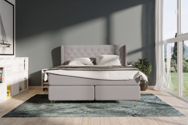 Select No 6 Komplet Sengepakke 210x210 Fast/Medium Watergel - Lysegrå/Metal V-form - Møbler - Senge - Kontinentalsenge