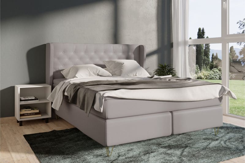 Select No 6 Komplet Sengepakke 210x210 Fast/Medium Watergel - Lysegrå/Metal V-form - Møbler - Senge - Kontinentalsenge