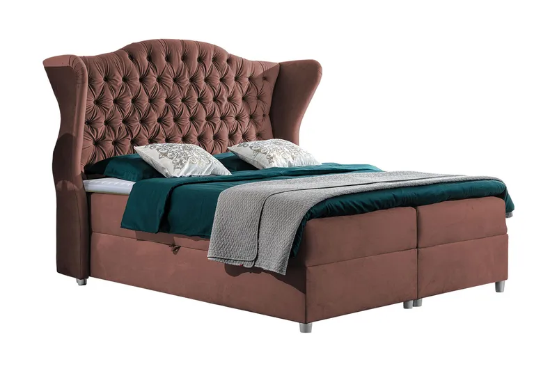 Sengepakke – Kontinentalseng 180x200 cm med Sengegavl + Topmadras med Hårdhedsgrad Medium, Rosa