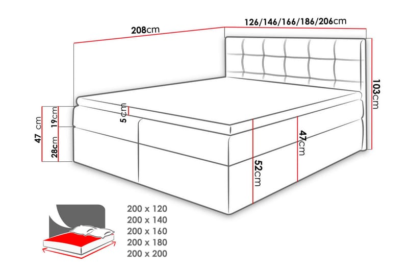 Skaftå kontinentalseng 120x200 - Sort / Blå / Grå / Hvid - Kontinentalsenge