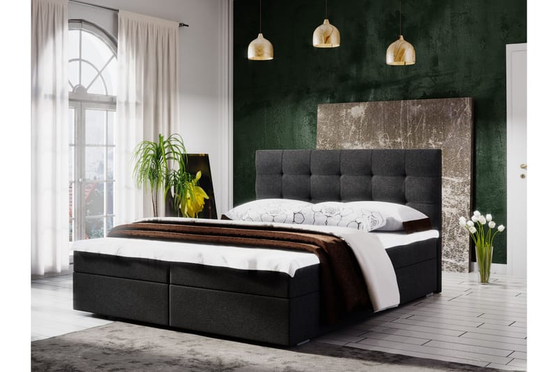 Stephanie Gavl 180x200 Quiltet Gavl - mørkegrå - Komplet sengepakke - Kontinentalsenge - Dobbeltsenge