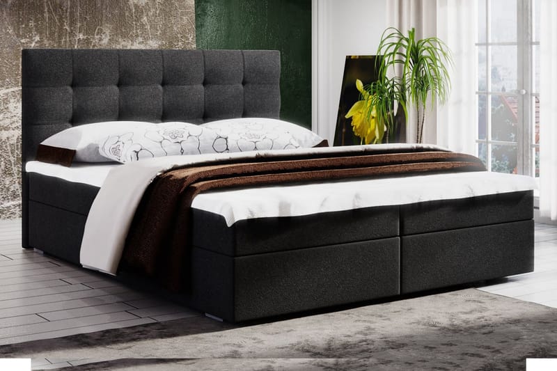Stephanie sengepakke 160x200 Quiltet Gavl - mørkegrå - Komplet sengepakke - Kontinentalsenge - Dobbeltsenge