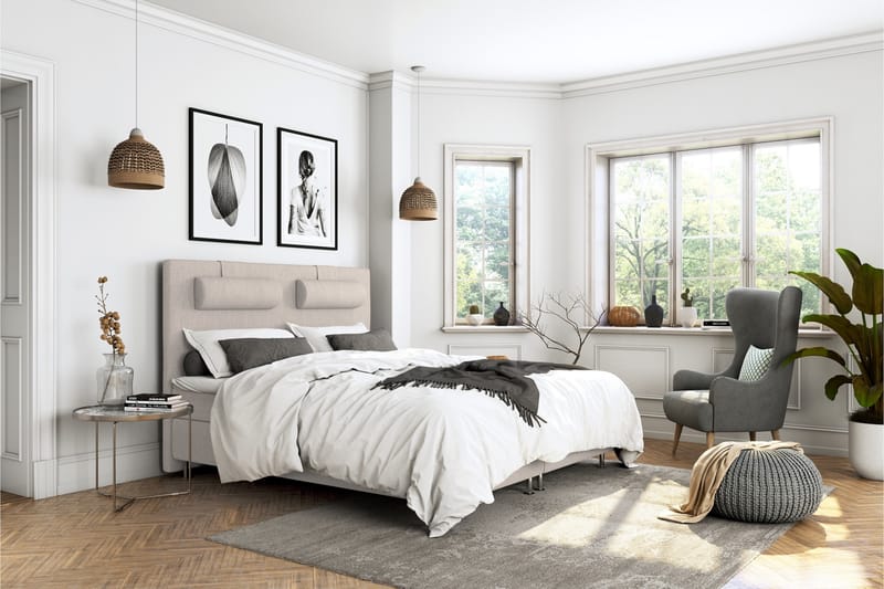 Superior Lyx Komplet Sengepakke 180 cm Beige - Egetræsben - Møbler - Senge - Komplet sengepakke
