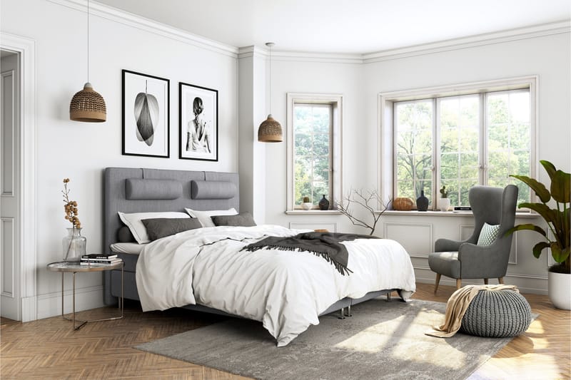 Superior Lyx Komplet Sengepakke 180 cm Lysegrå - Sorte Ben - Møbler - Senge - Komplet sengepakke