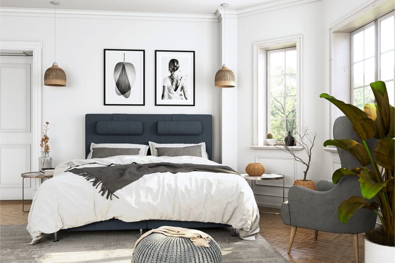 Superior Lyx Komplet Sengepakke 180 cm Mørkeblå - Sorte Ben - Møbler - Senge - Komplet sengepakke