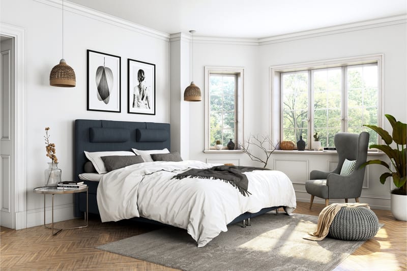 Superior Lyx Komplet Sengepakke 180 cm Mørkeblå - Sorte Ben - Møbler - Senge - Komplet sengepakke