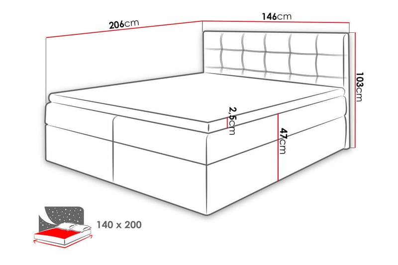 Svenes Kontinentalseng 140x200 cm - Sort - Kontinentalsenge