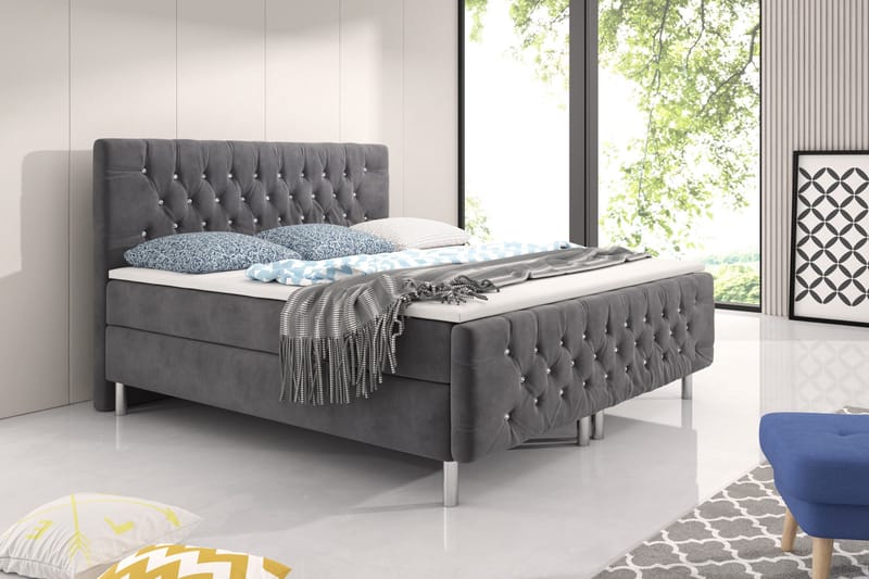 Velluto Crystal Komplet Sengepakke 180x200 - Grå/Hvid - Møbler - Senge - Kontinentalsenge