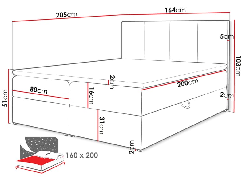 Laggano sengepakke kontinentalseng 160x200 cm - taupe - Møbler - Senge - Komplet sengepakke
