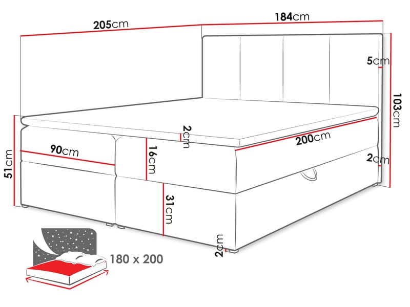 Laggano sengepakke kontinentalseng 180x200 cm - taupe - Møbler - Senge - Komplet sengepakke