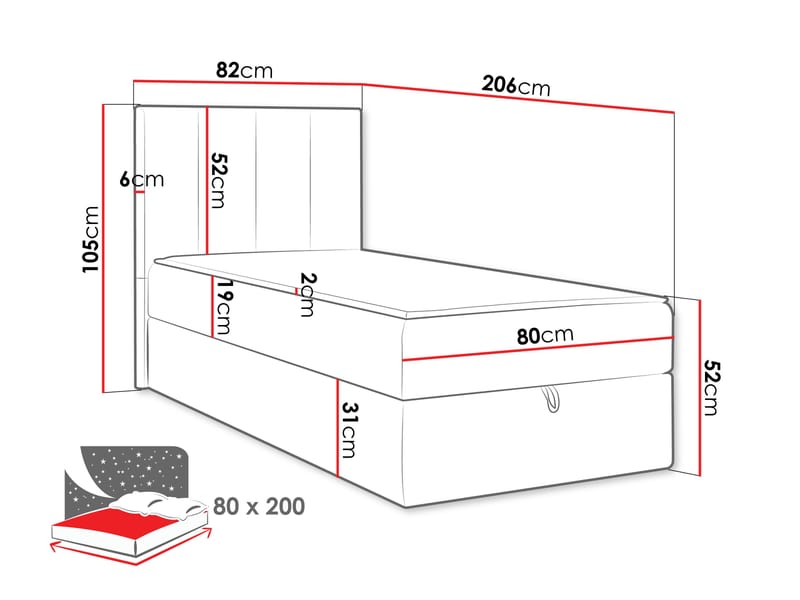 Laggano sengepakke kontinentalseng 80x200 cm - Lambi 11 lysegrå - Møbler - Senge - Komplet sengepakke