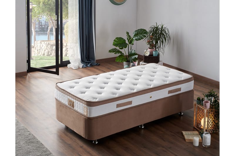 Latrona Kontinentalseng 90x200 cm - Lysebrun - Møbler - Senge - Komplet sengepakke