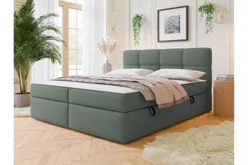 Leckersbo Komplet Sengeløsning Kontinentalseng med opbevaring 160x200 cm - Grøn - Møbler - Senge - Komplet sengepakke
