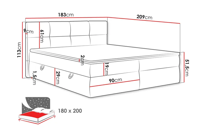 Leckersbo Komplet Sengeløsning Kontinentalseng med opbevaring 180x200 cm - Beige - Møbler - Senge - Komplet sengepakke
