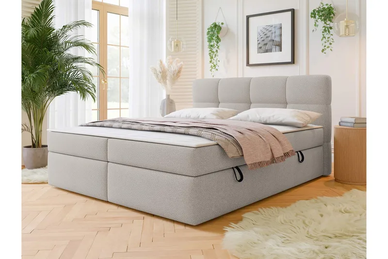 Leckersbo Komplet Sengeløsning Kontinentalseng med opbevaring 180x200 cm - Beige - Møbler - Senge - Komplet sengepakke