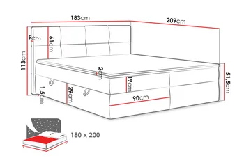 Leckersbo Komplet Sengeløsning Kontinentalseng med opbevaring 180x200 cm - Sort - Møbler - Senge - Komplet sengepakke