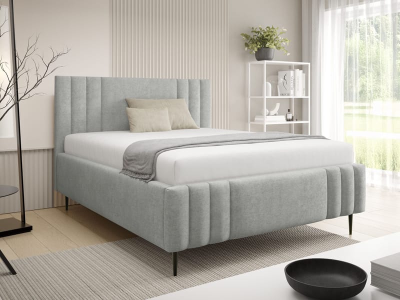 Lomren Sengeramme med Opbevaring 160x200 cm i Stof med Trestel - Grå - Møbler - Senge - Sengeramme & sengestel