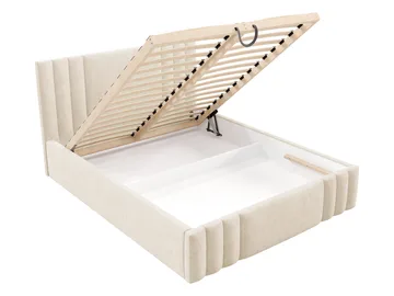 Lomren Sengeramme med Opbevaring 180x200 cm i Stof med Trestel - Beige - Møbler - Senge - Sengeramme & sengestel