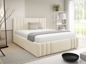 Lomren Sengeramme med Opbevaring 180x200 cm i Stof med Trestel - Beige - Møbler - Senge - Sengeramme & sengestel